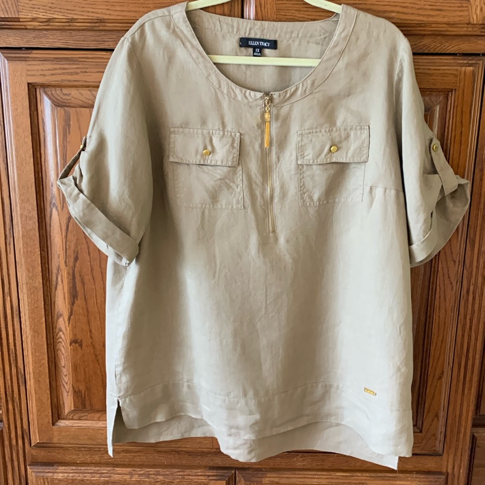 Ellen Tracy 100% linen tunic top 1X